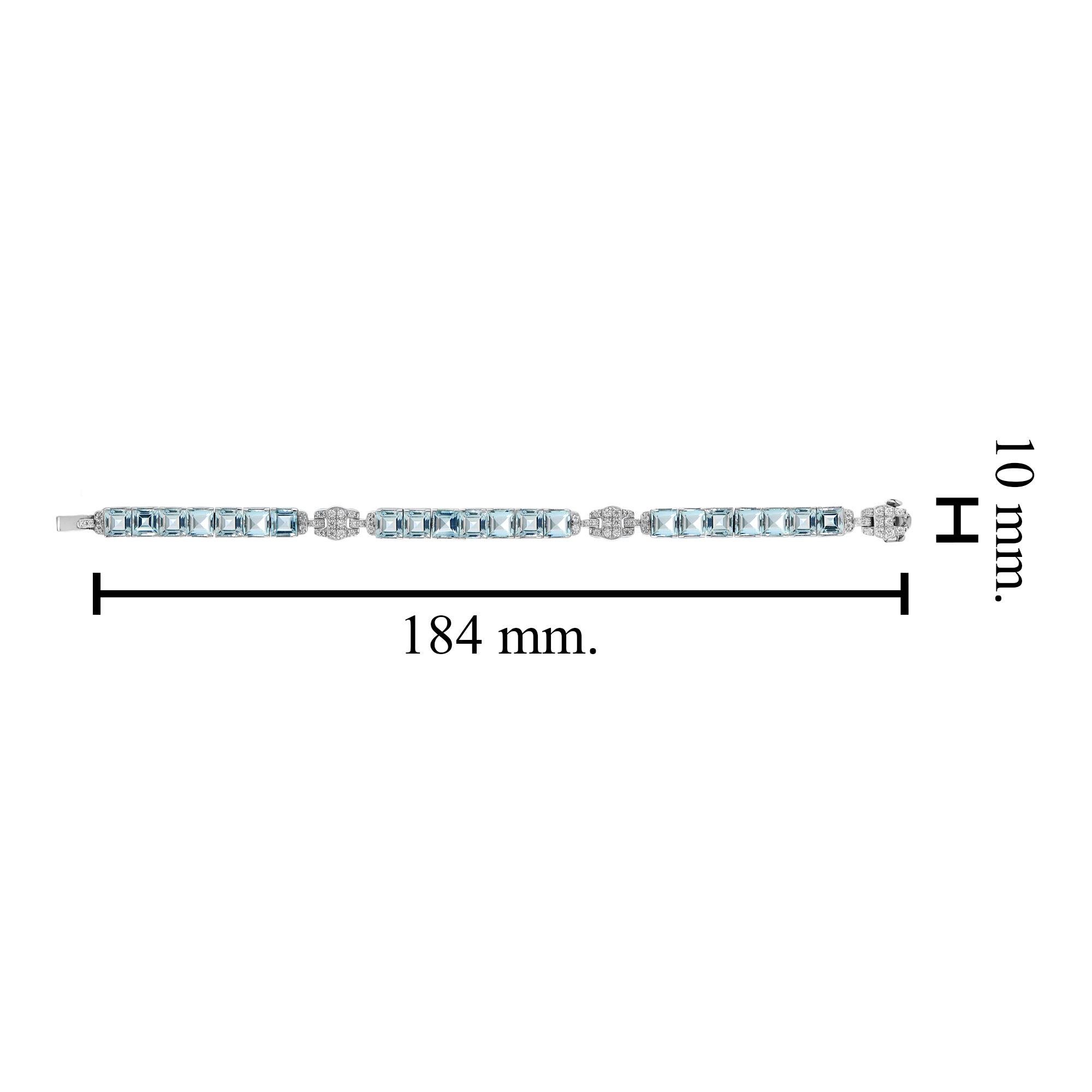 Bracelet de tennis en or blanc 14K avec topaze bleue carrée naturelle et diamant Neuf - En vente à Oakton, VA