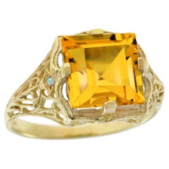 Bague filigrane de style vintage en or jaune massif 9 carats avec opale citrine naturelle carrée