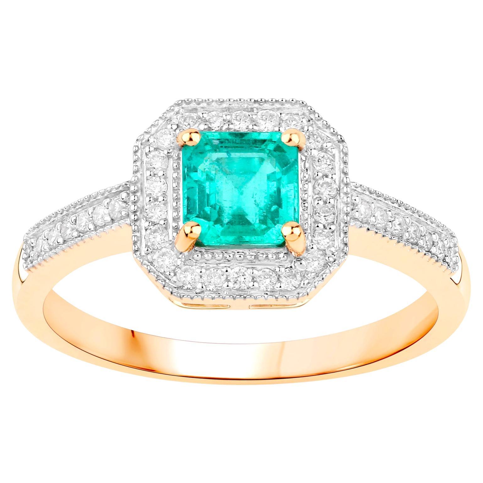 Natural Square Cut Emerald Ring Diamond Setting 14K Yellow Gold