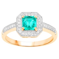 Natural Square Cut Emerald Ring Diamond Setting 14K Yellow Gold