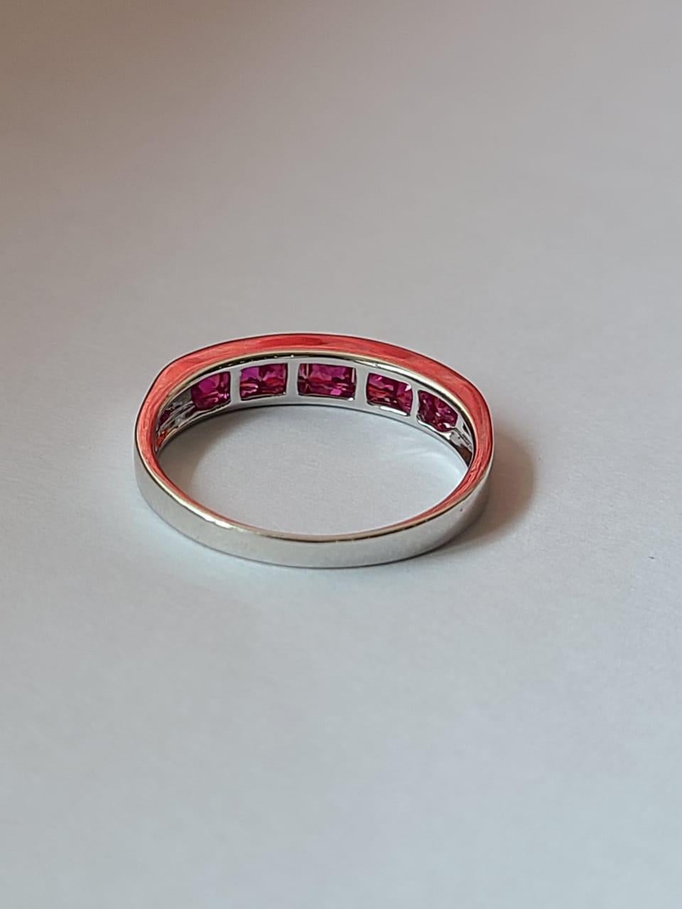 Modern Natural Square Cut Mozambique Ruby Band/ Cluster Ring Set in 18K White Gold For Sale