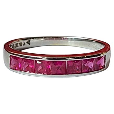 Natural Square Cut Mozambique Ruby Band/ Cluster Ring Set in 18K White Gold