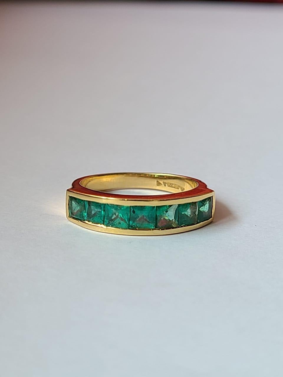 Women's or Men's Natural, Square Cut Zambian Emerald Band/ Wedding Ring Set in 18k Yellow Gold