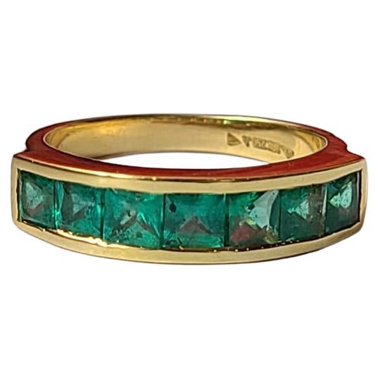 Natural, Square Cut Zambian Emerald Band/ Wedding Ring Set in 18k Yellow Gold