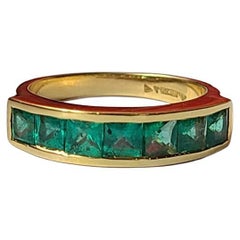 Natural, Square Cut Zambian Emerald Band/ Wedding Ring Set in 18k Yellow Gold