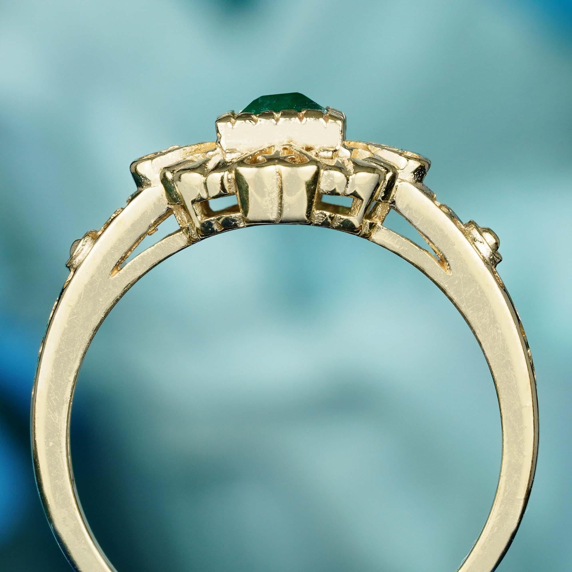 For Sale:  Natural Square Emerald Vintage Style Solitaire Heart Filigree Ring in 9K Gold 5