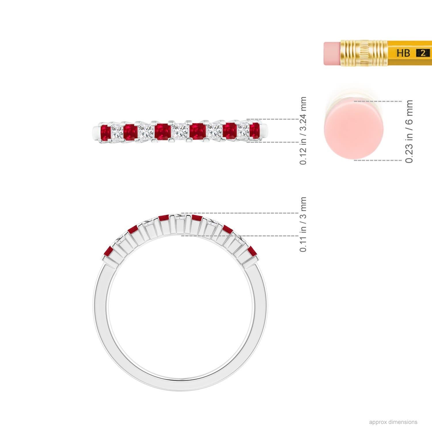 Natürlicher quadratischer Rubin und Prinzessinnen-Diamant Halbe Ewigkeit Ring in 14K massivem Gold Damen im Angebot
