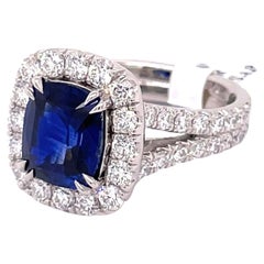 Bague en saphir naturel du Sri Lanka de 3,21 carats, taille coussin
