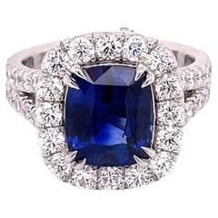 Natural Sri Lanka 3.21 Carat Sapphire Cushion Cut Ring