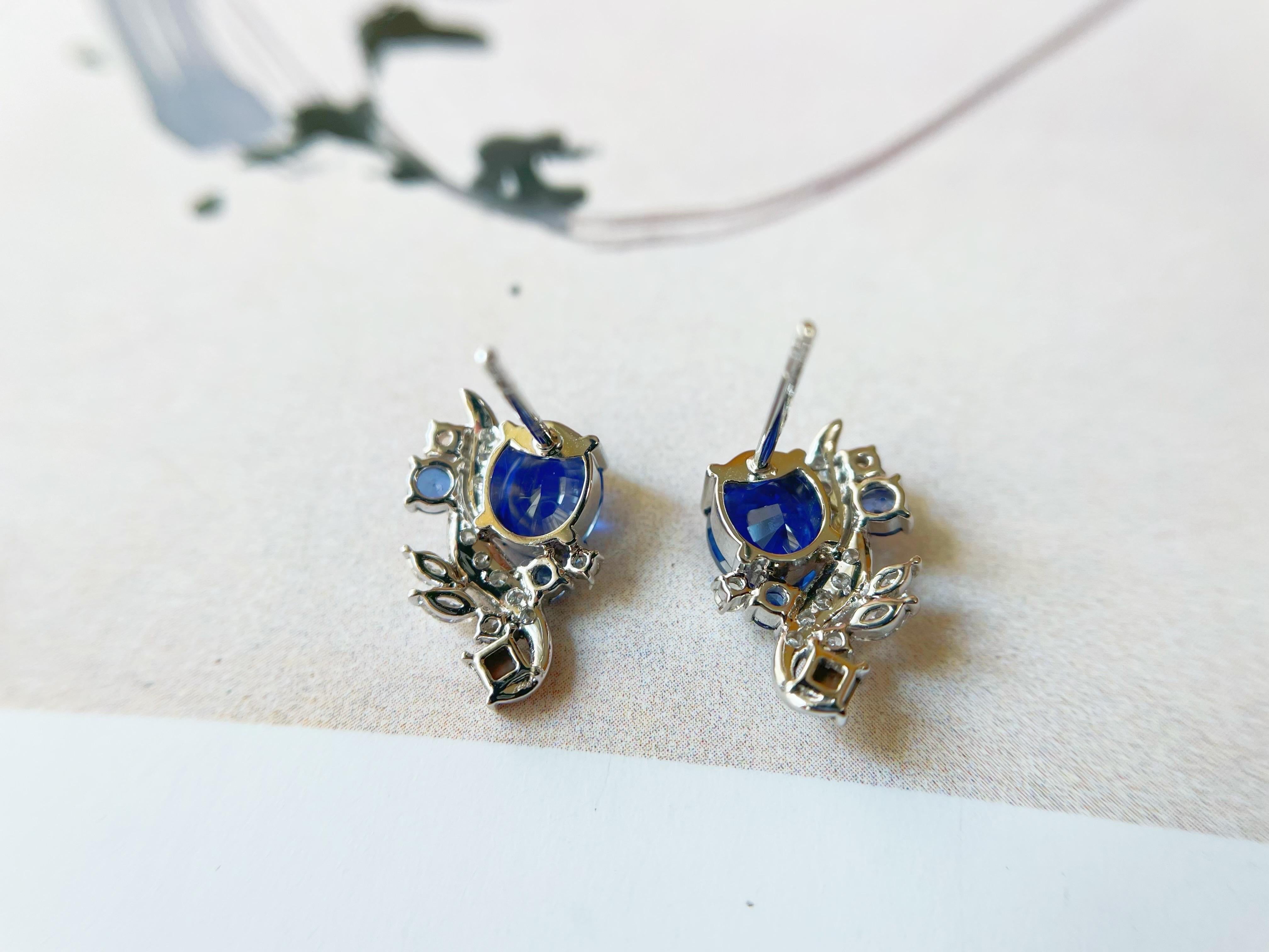 Boucles d'oreilles Sri Lanka Royal Blue Sapphire en or blanc 18 carats, opale, perle en vente 6