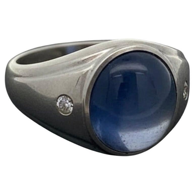 Zafiro estrella azul natural de Sri Lanka de 12,50 ct Anillo de oro blanco de 14 quilates en venta