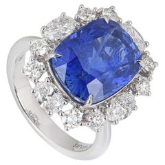 Bague en saphir bleu bleuet naturel du Sri Lanka et diamants 9,08 carats