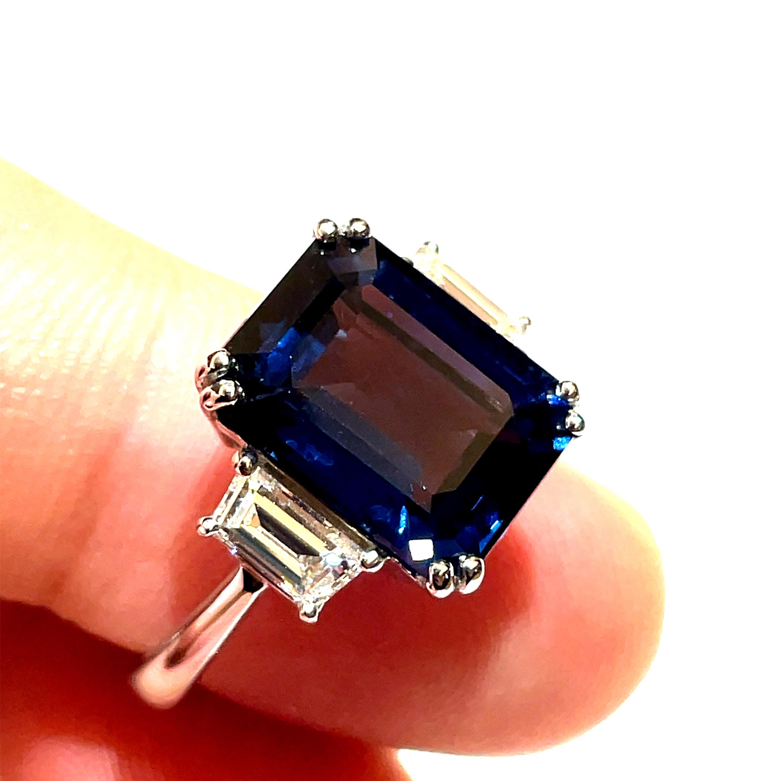 Natural Sri Lankan Greyish Blue Spinel Octagon Diamond Engagement Ring For Sale 5