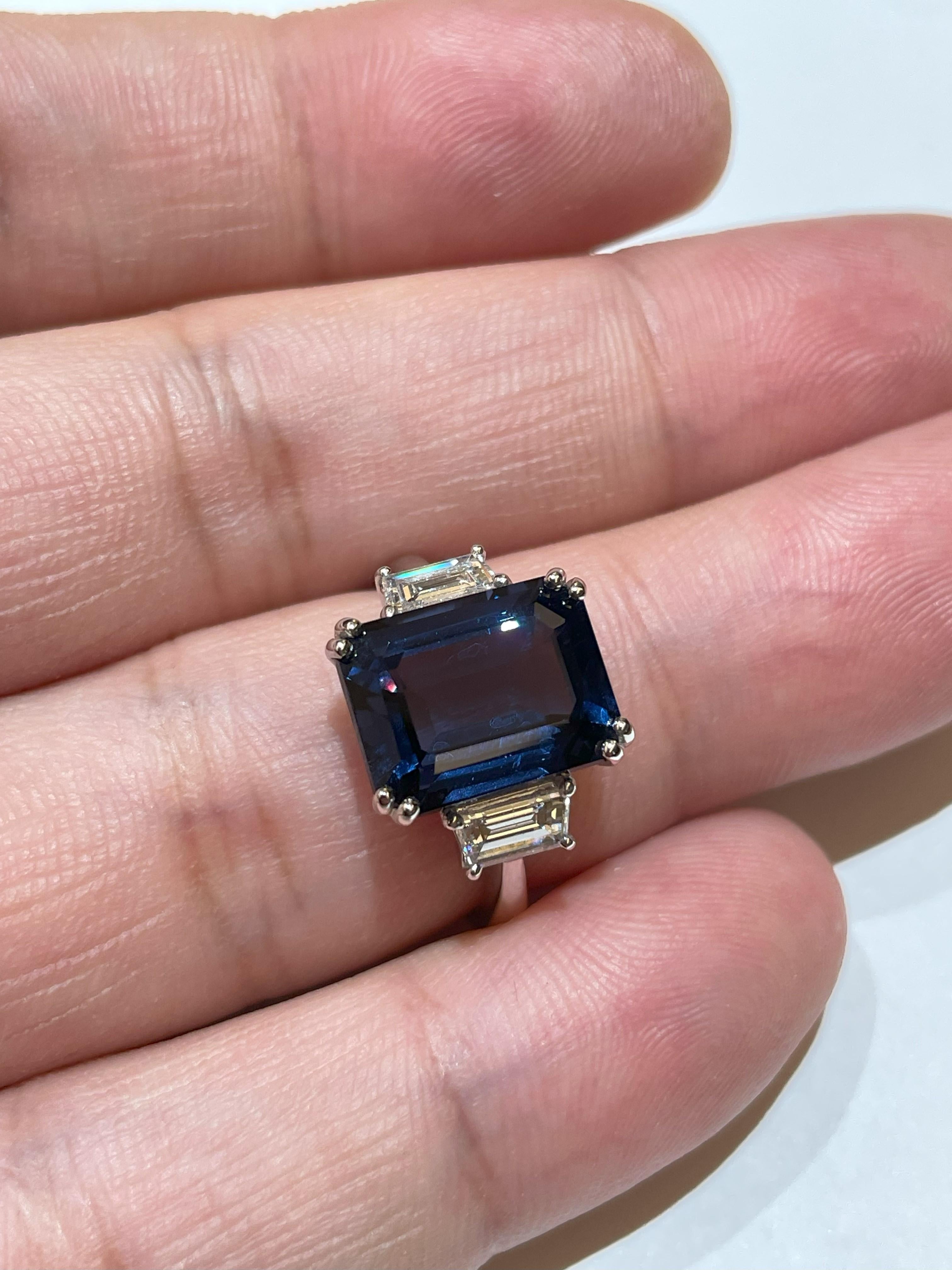 Natural Sri Lankan Greyish Blue Spinel Octagon Diamond Engagement Ring For Sale 8