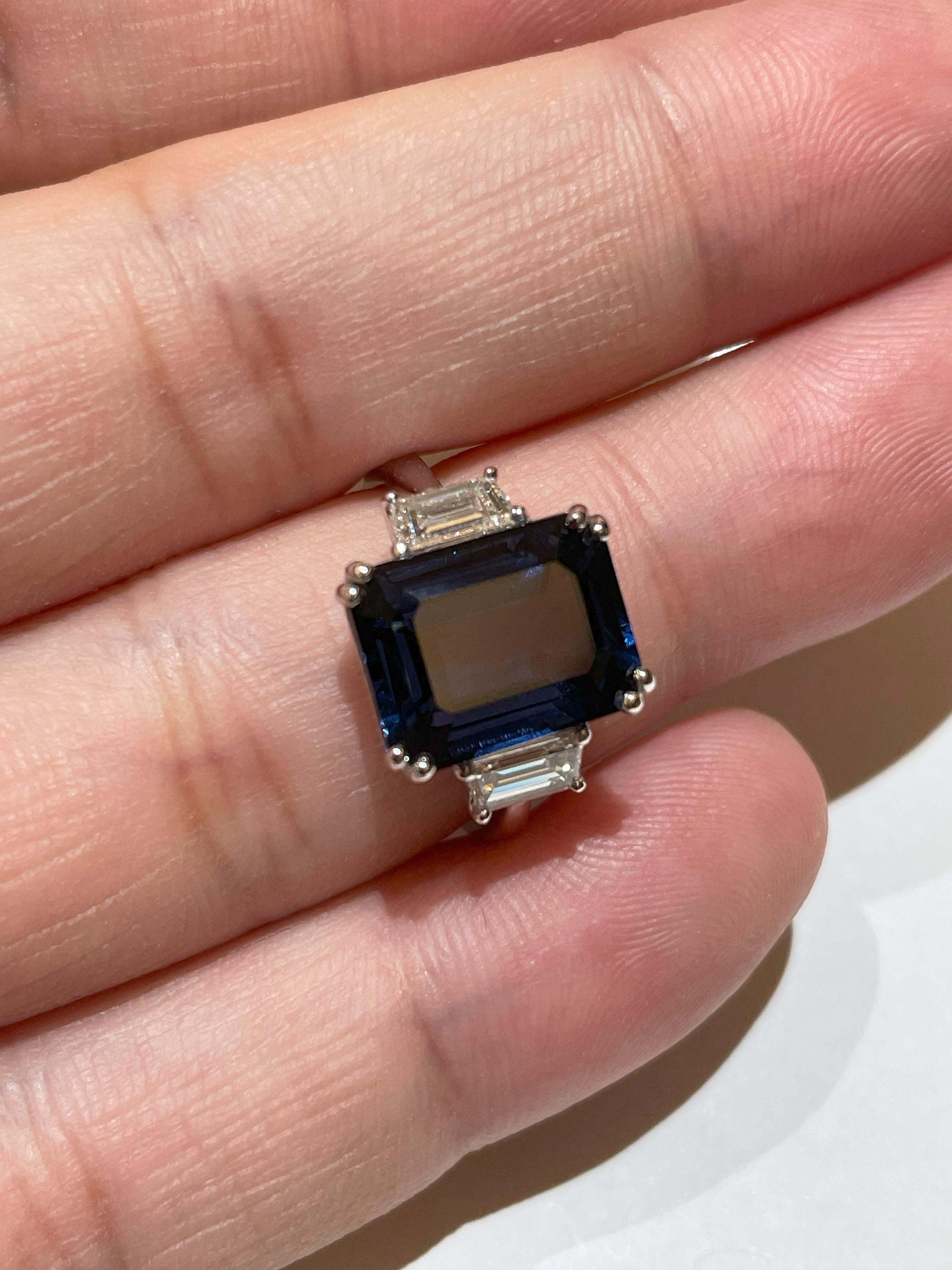 Natural Sri Lankan Greyish Blue Spinel Octagon Diamond Engagement Ring For Sale 9