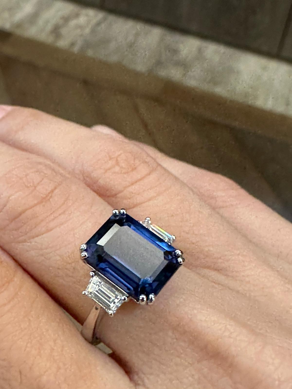 Natural Sri Lankan Greyish Blue Spinel Octagon Diamond Engagement Ring For Sale 11