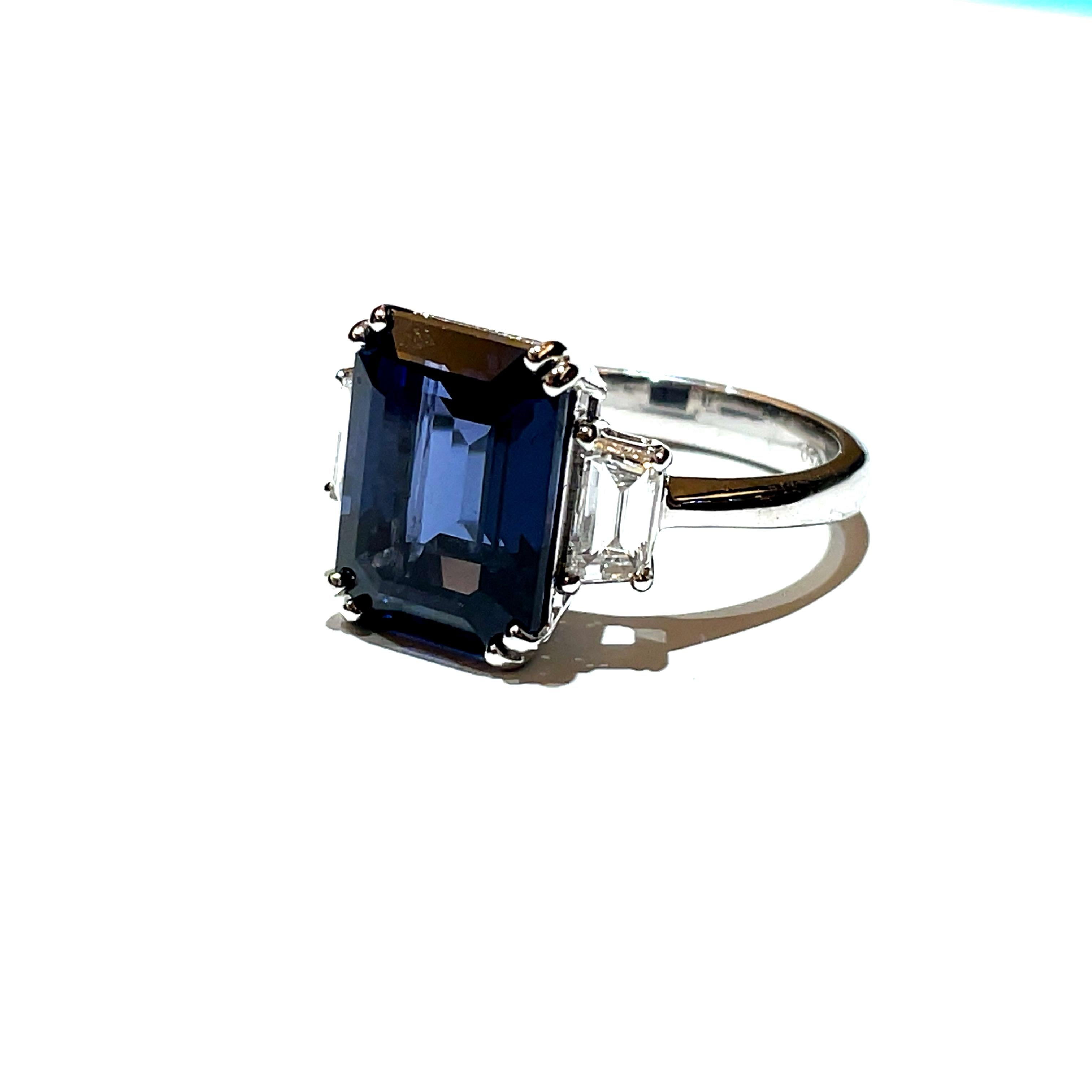 Contemporary Natural Sri Lankan Greyish Blue Spinel Octagon Diamond Engagement Ring For Sale