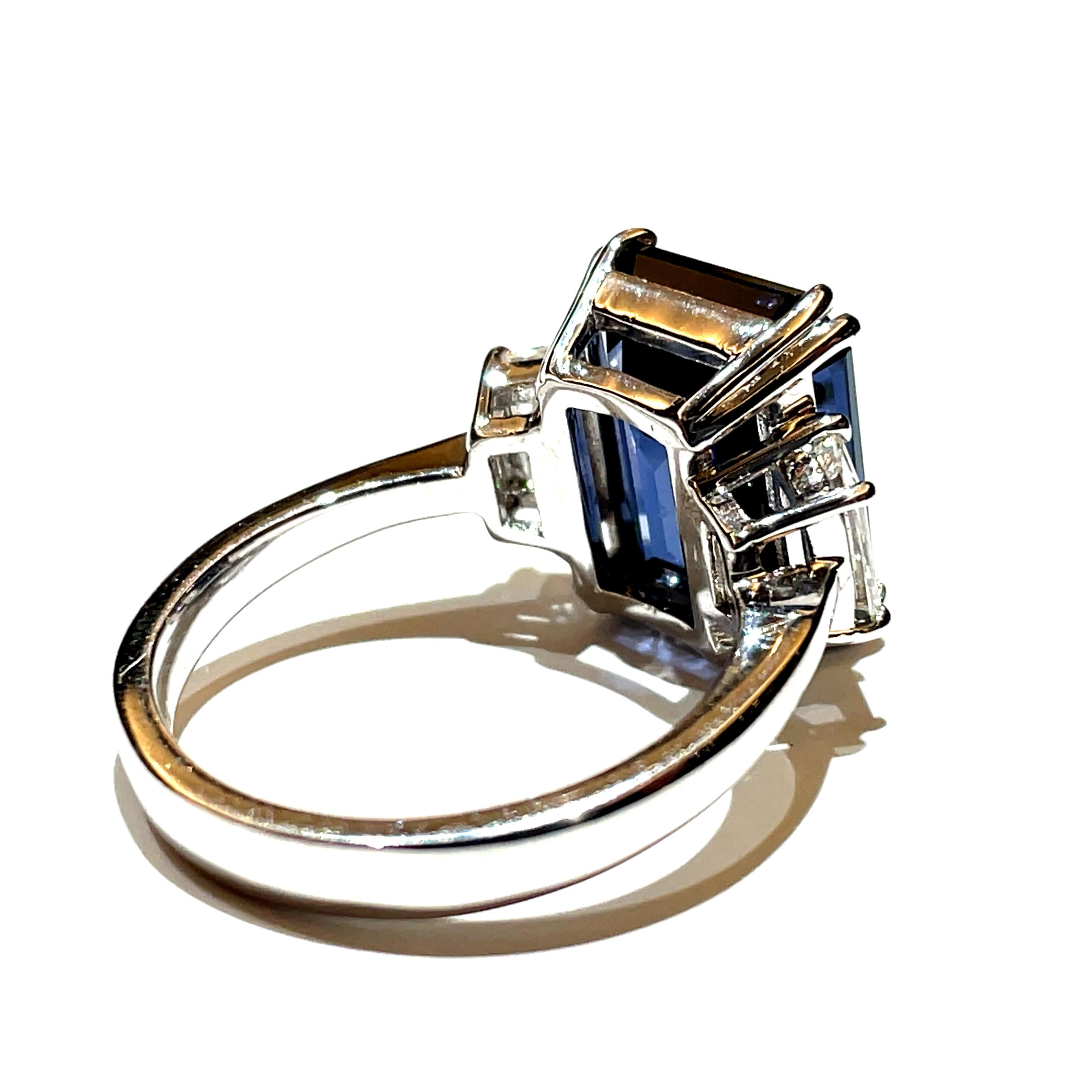 Natural Sri Lankan Greyish Blue Spinel Octagon Diamond Engagement Ring For Sale 1