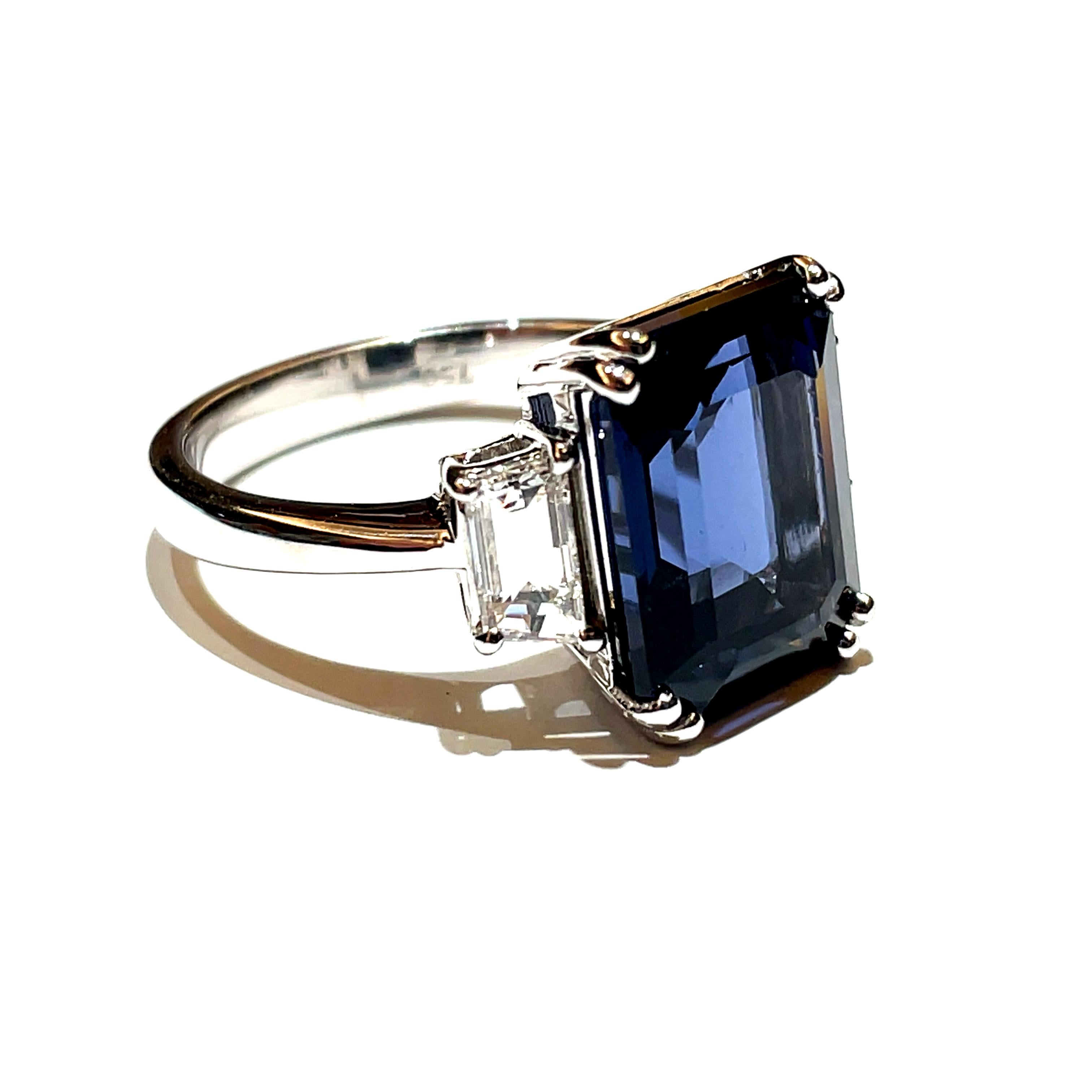 Natural Sri Lankan Greyish Blue Spinel Octagon Diamond Engagement Ring For Sale 2