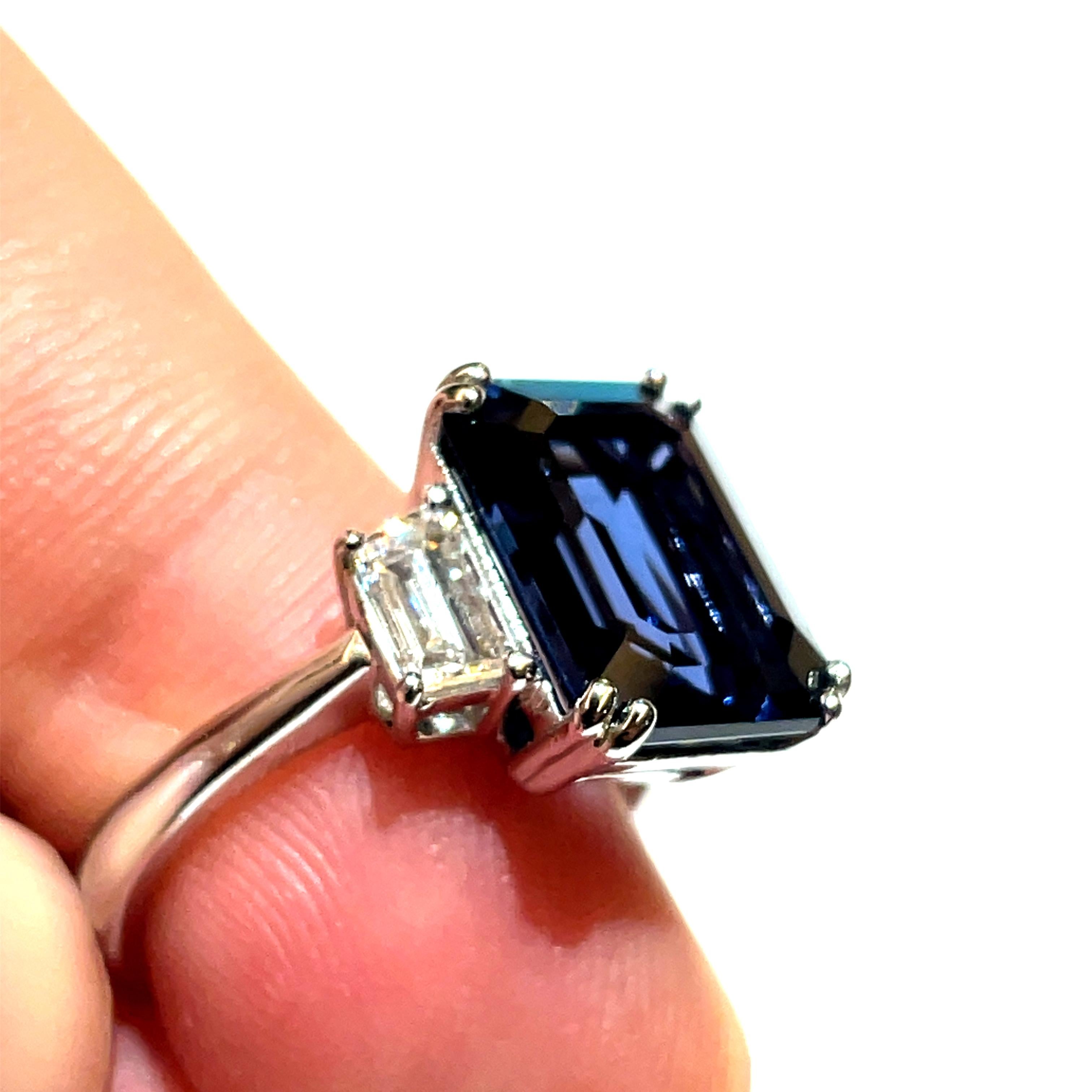 Natural Sri Lankan Greyish Blue Spinel Octagon Diamond Engagement Ring For Sale 3