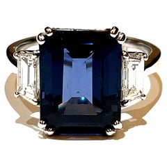 Natural Sri Lankan Greyish Blue Spinel Octagon Diamond Engagement Ring