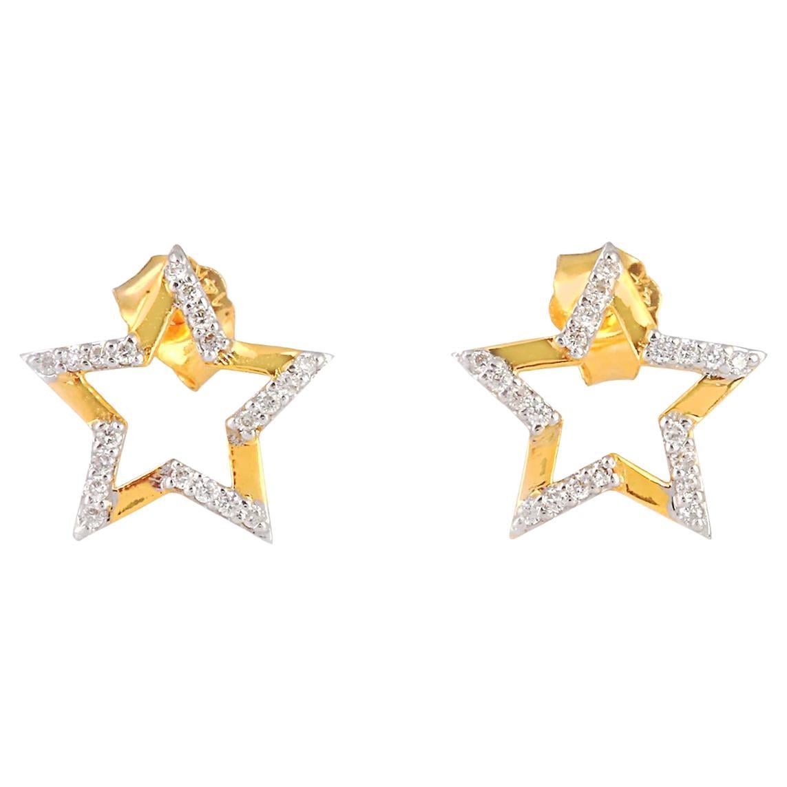 Natural Star Gold Earrings in 14K For Sale