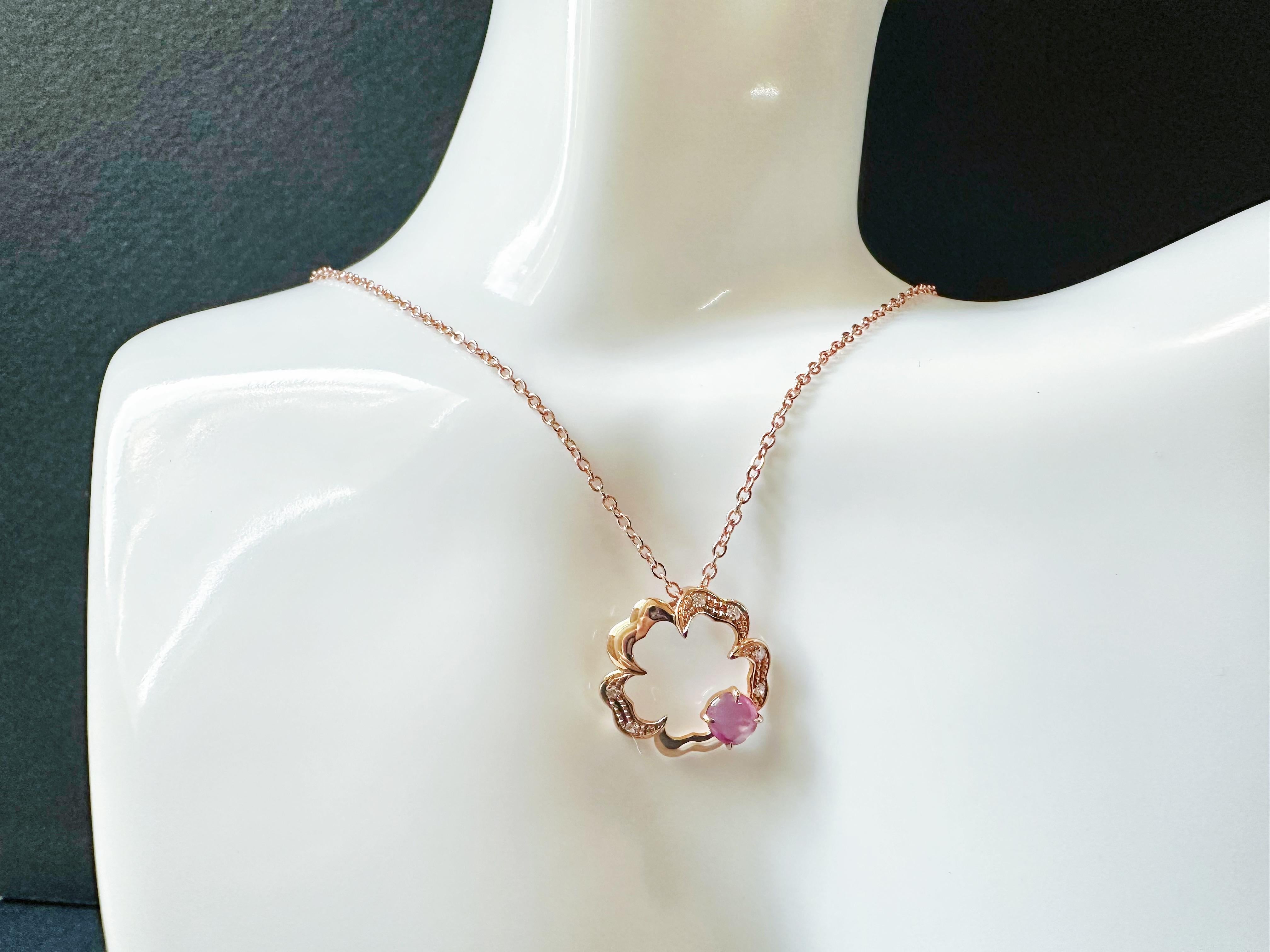 Pendentif en or rose 18 carats avec diamant, rubis birman, rubis étoilé naturel en vente 4