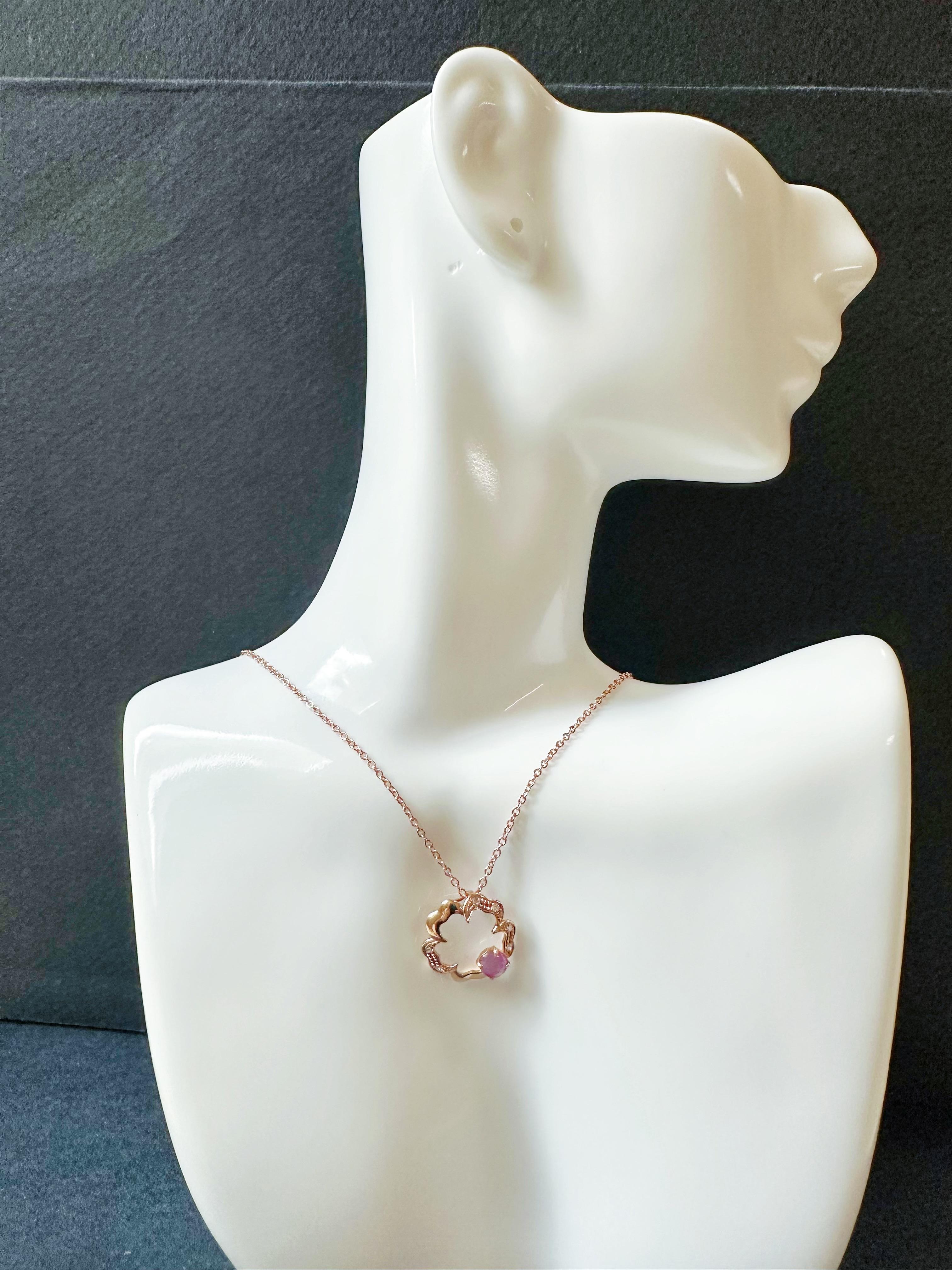 Pendentif en or rose 18 carats avec diamant, rubis birman, rubis étoilé naturel en vente 6