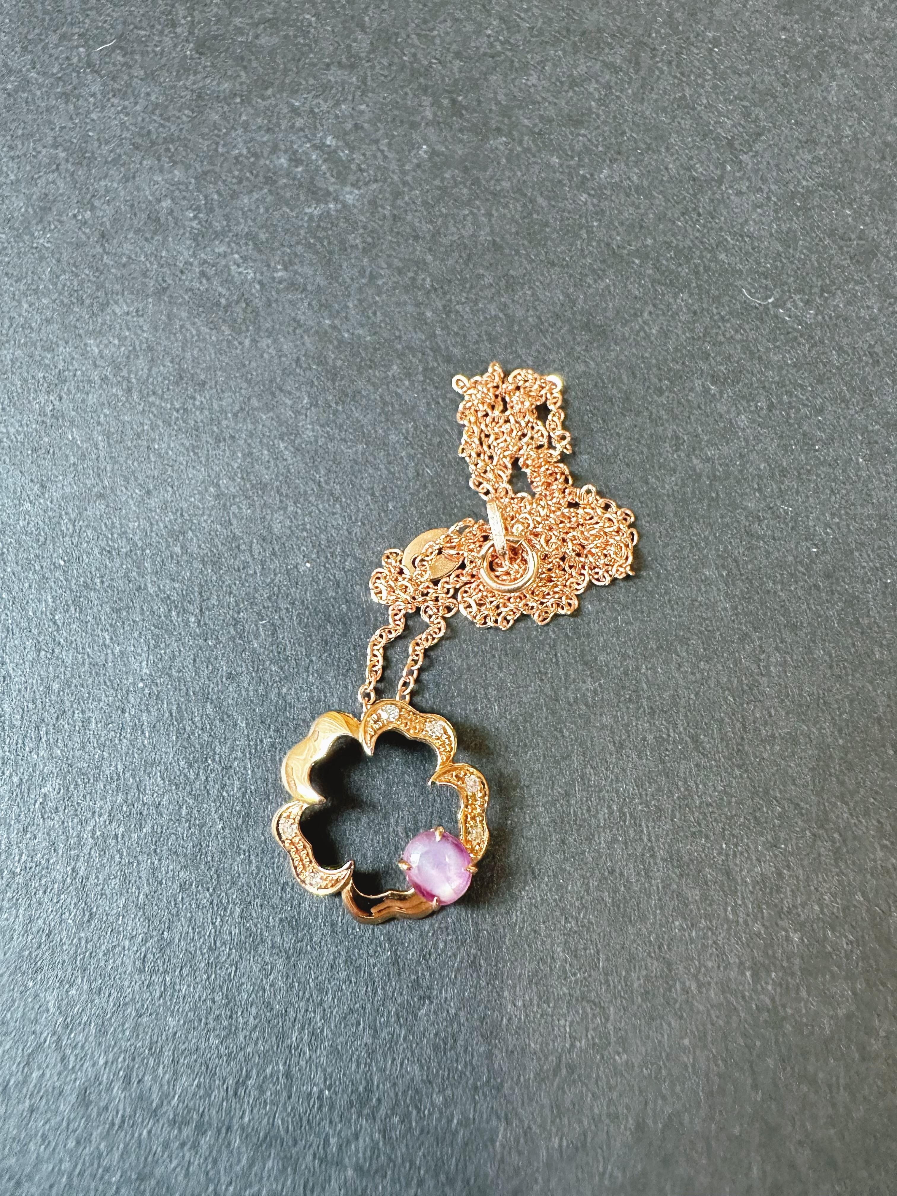 Pendentif en or rose 18 carats avec diamant, rubis birman, rubis étoilé naturel Unisexe en vente