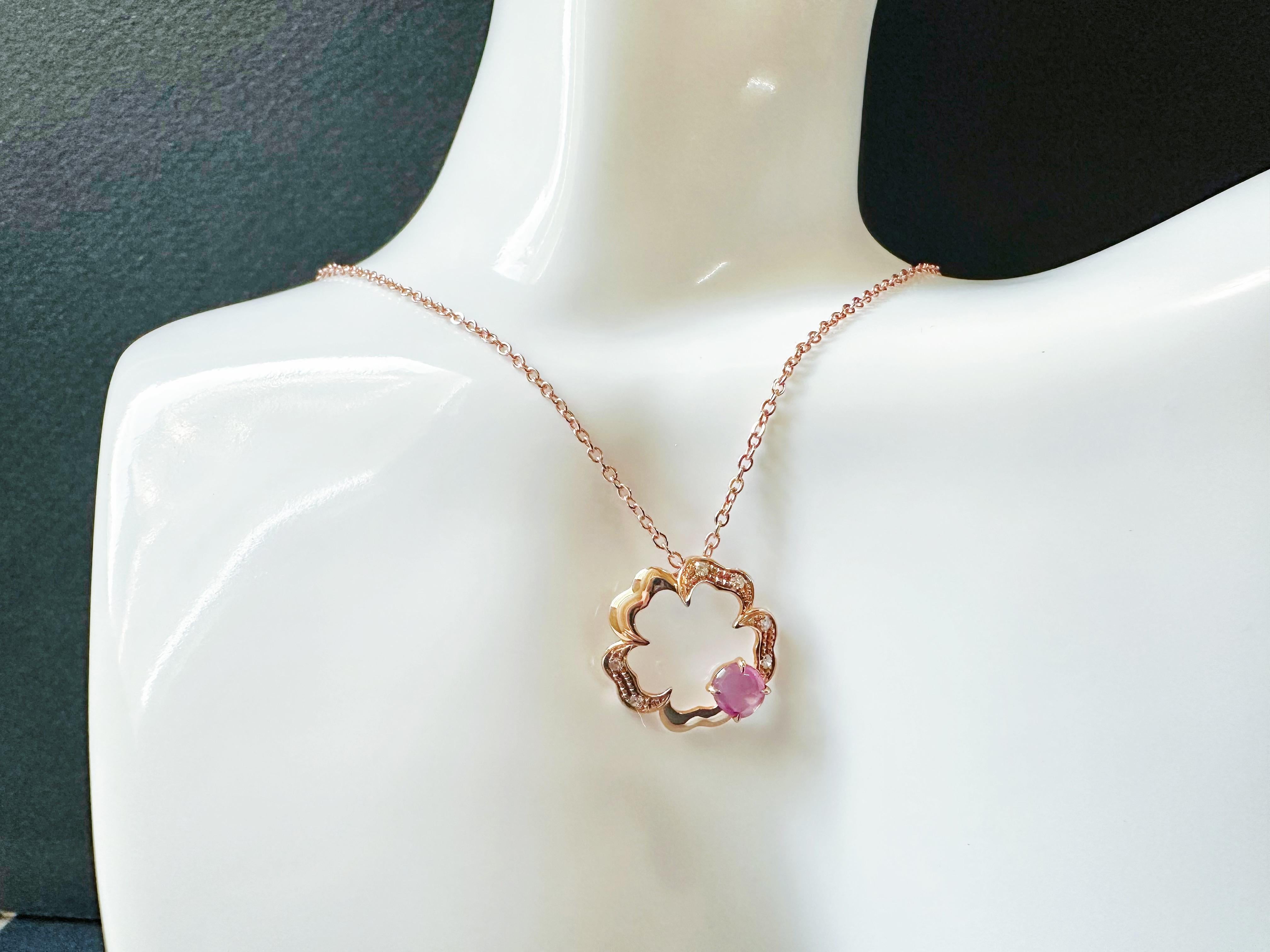 Pendentif en or rose 18 carats avec diamant, rubis birman, rubis étoilé naturel en vente 2