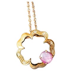 Natural Star Ruby 18K Rose Gold with Diamond Pendant, Burmese Ruby