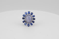 Natural Star Sapphire 15.5ct Ring with No-Heat Royal Blue Sapphires