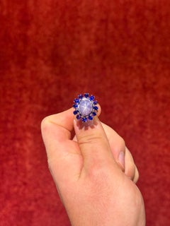 Natural Star Sapphire 15.5ct Ring with No-Heat Royal Blue Sapphires