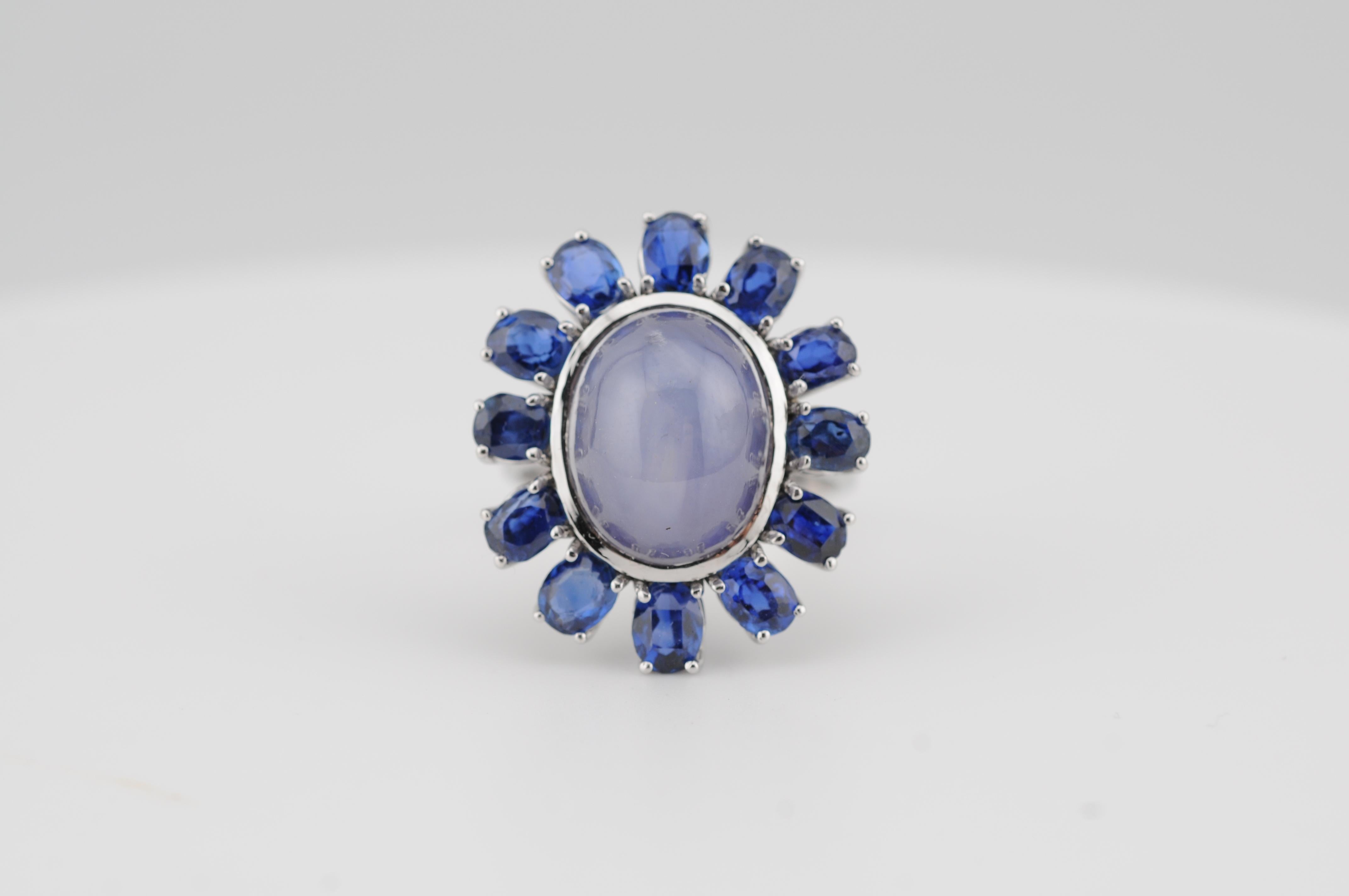 Natürlicher Sternsaphir 15,5ct Ring mit No-Heat Royal Blue Sapphires (Ästhetizismus) im Angebot