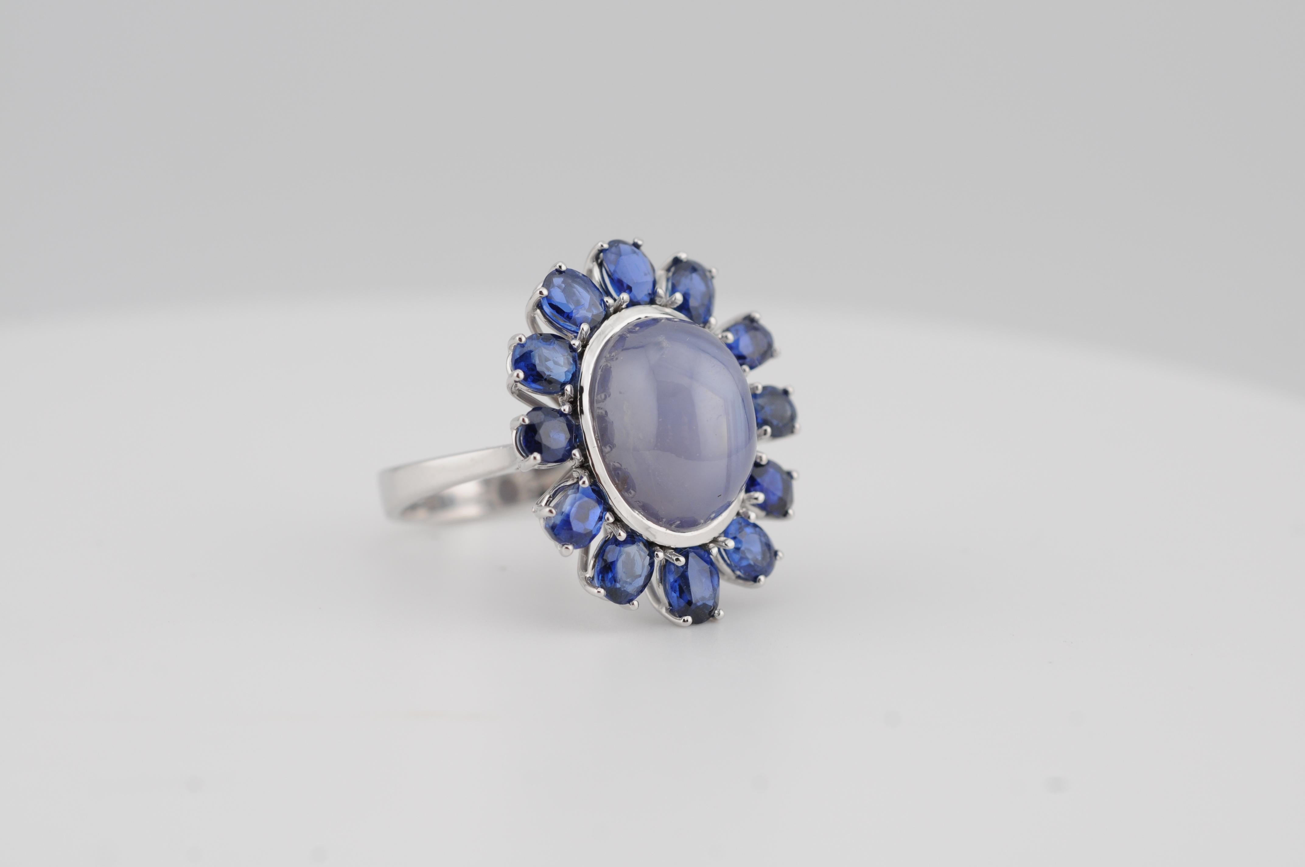 Natürlicher Sternsaphir 15,5ct Ring mit No-Heat Royal Blue Sapphires (Cabochon) im Angebot