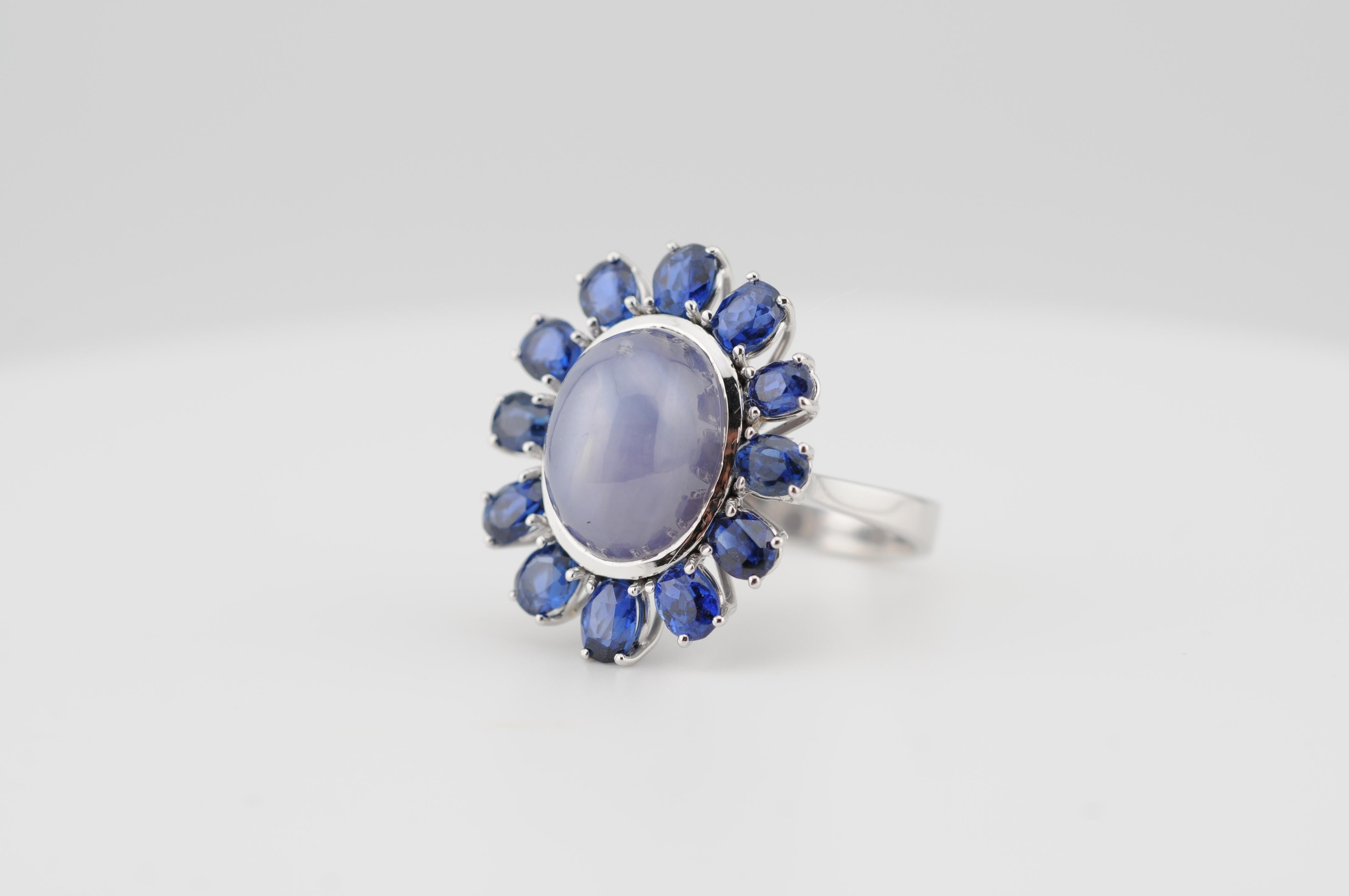 Natürlicher Sternsaphir 15,5ct Ring mit No-Heat Royal Blue Sapphires im Zustand „Gut“ im Angebot in Berlin, BE