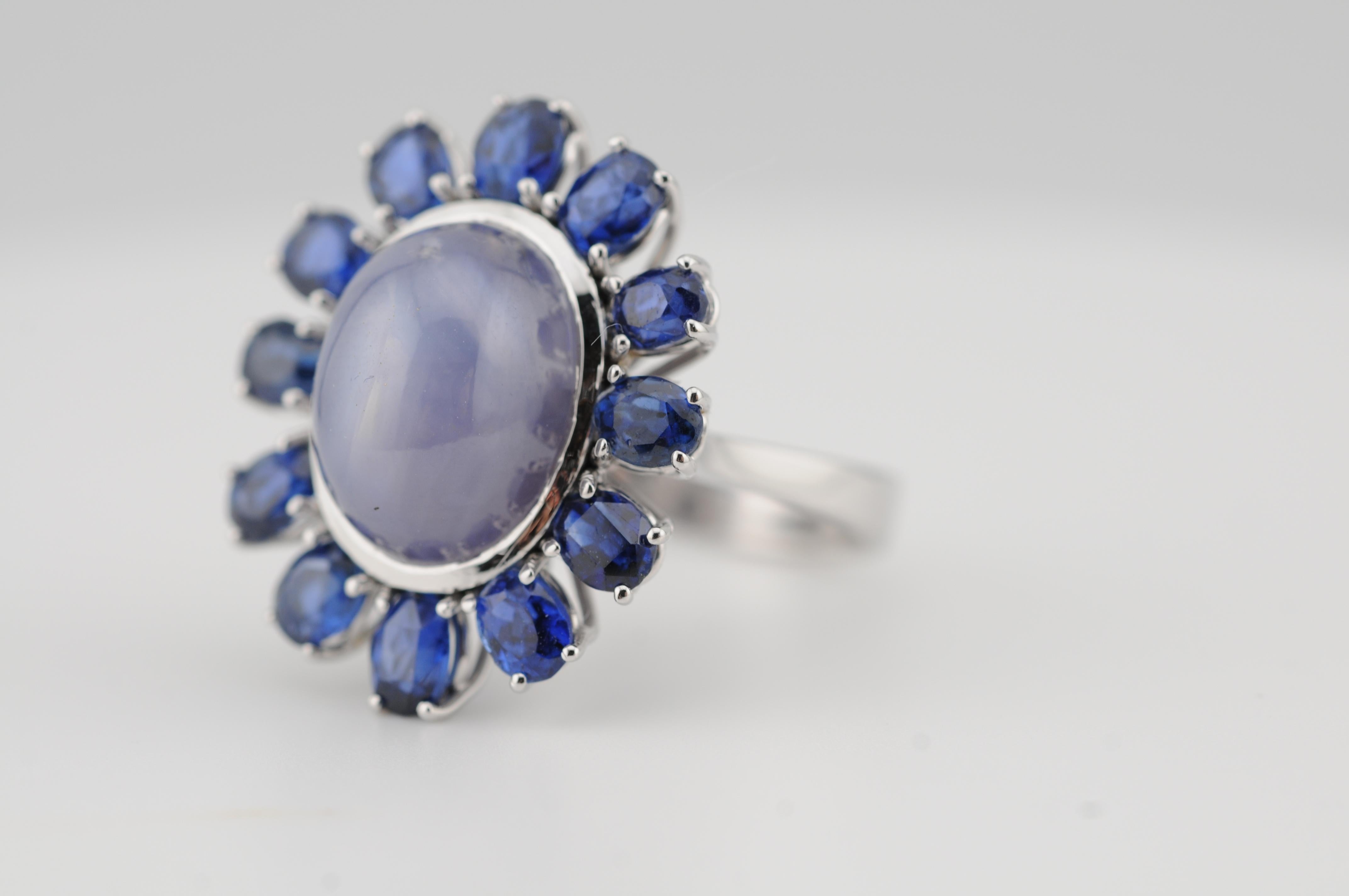 Natürlicher Sternsaphir 15,5ct Ring mit No-Heat Royal Blue Sapphires für Damen oder Herren im Angebot