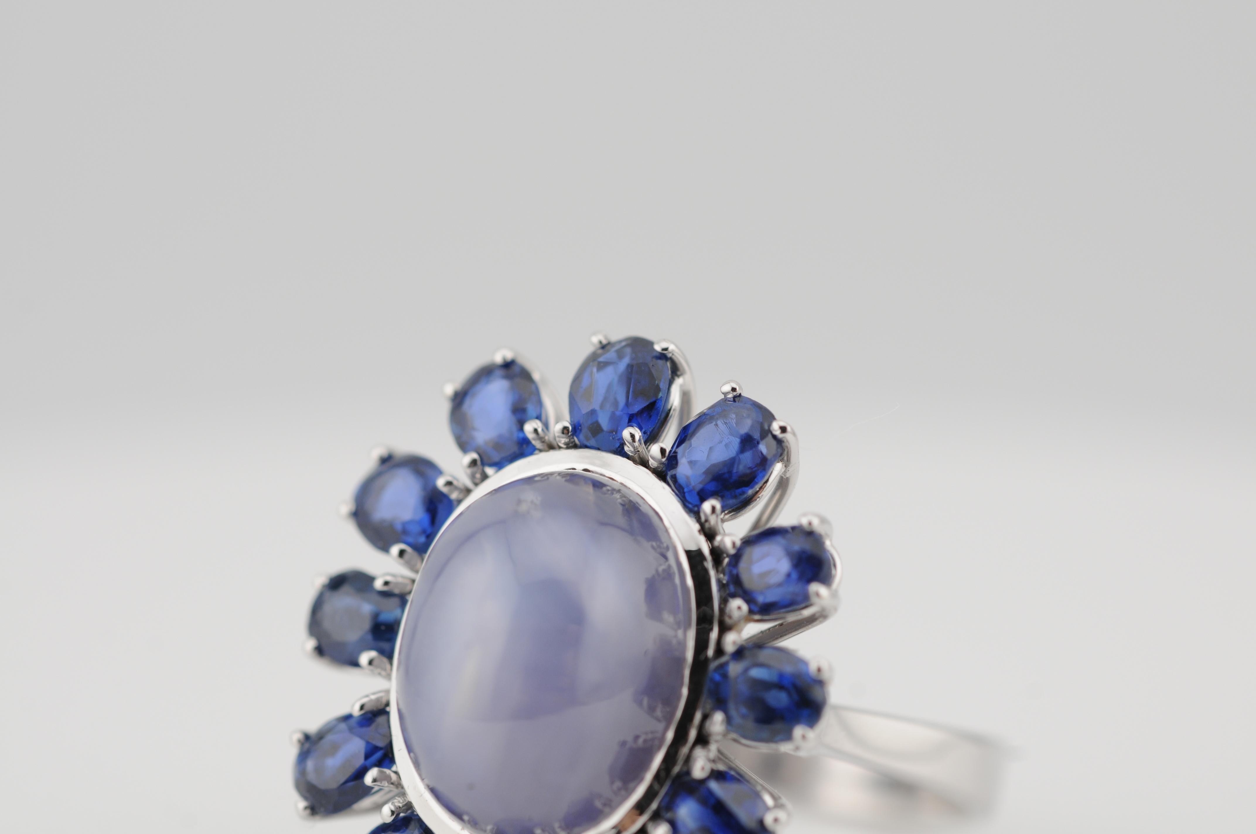 Natürlicher Sternsaphir 15,5ct Ring mit No-Heat Royal Blue Sapphires im Angebot 2
