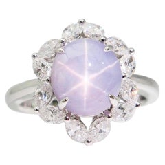 Natural Star Sapphire 3.48 Carat and Diamond Cocktail Ring, Strong Star
