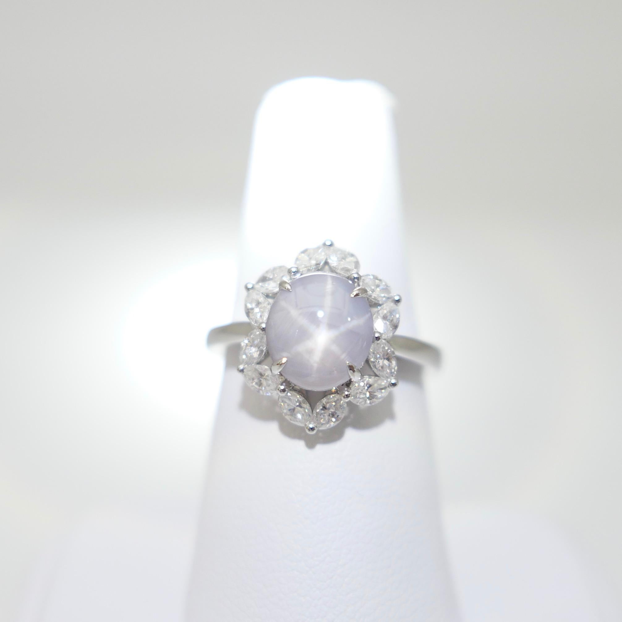 GIA Certified 3.48 Cts Natural No Heat Star Sapphire & Diamond Cocktail Ring. For Sale 8