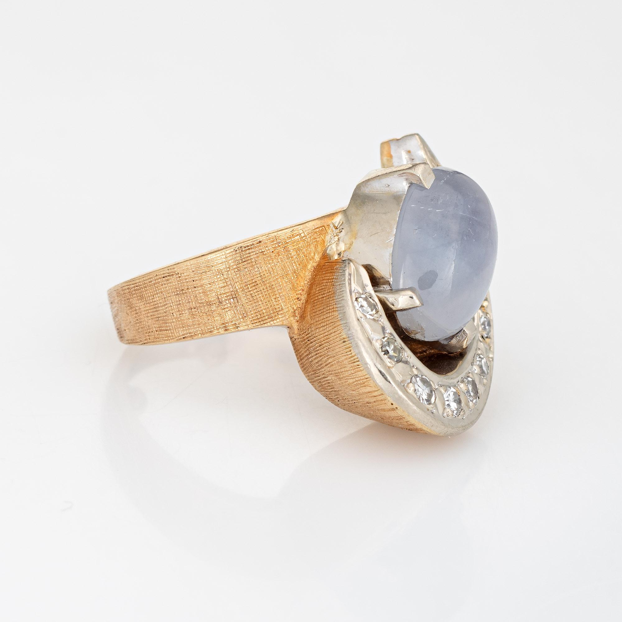 Modern Natural Star Sapphire Diamond Ring 60s Vintage 14k Yellow Gold Estate Jewelry 4