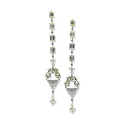Natural Stepcut Diamond Chandelier Long Earring in 18 Karat Gold