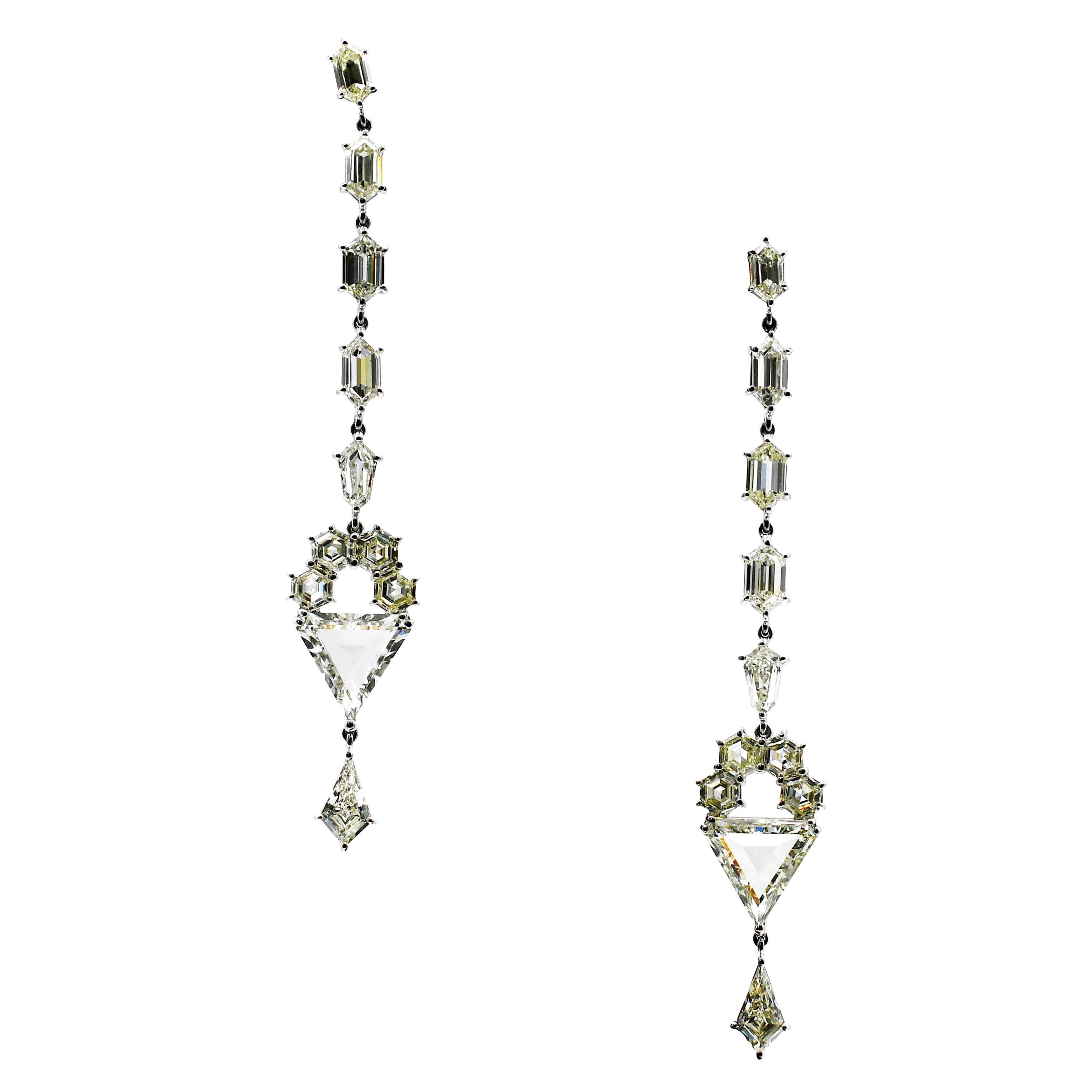 Natural Stepcut Diamond Chandelier Long Earring in 18 Karat Gold For Sale