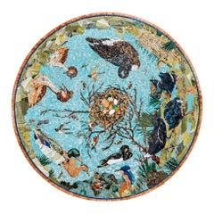 Natural Stone Circular Mosaic Table Featuring Waterfowl and a Nest