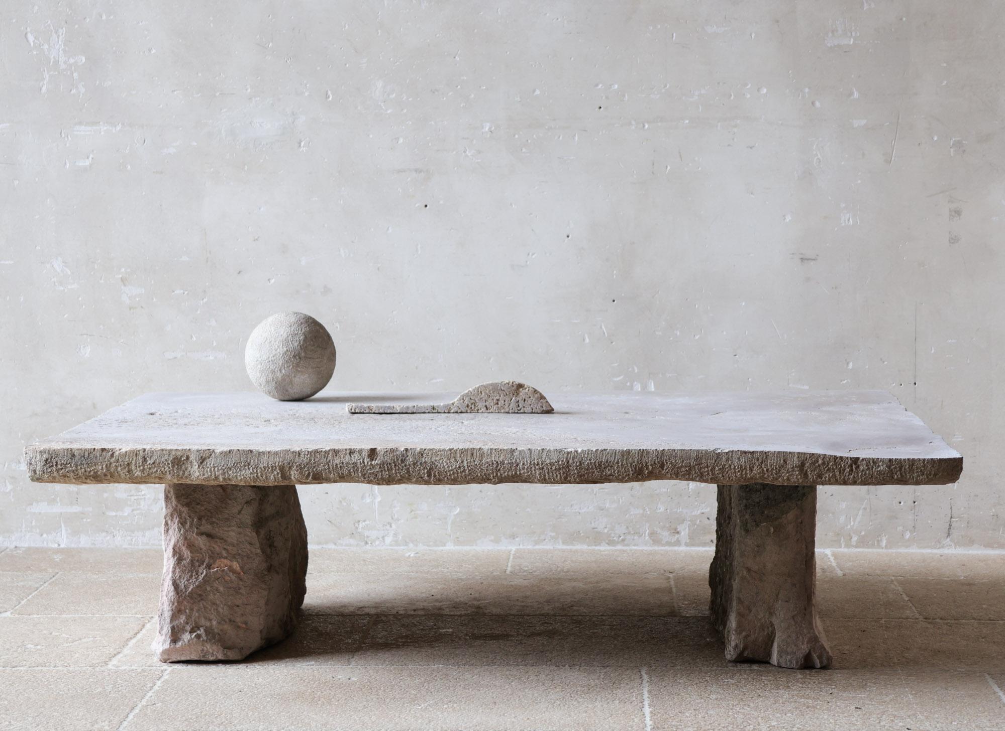 French Natural Stone Coffee Table made from 17th-Century Bourgogne Threshold Stone For Sale