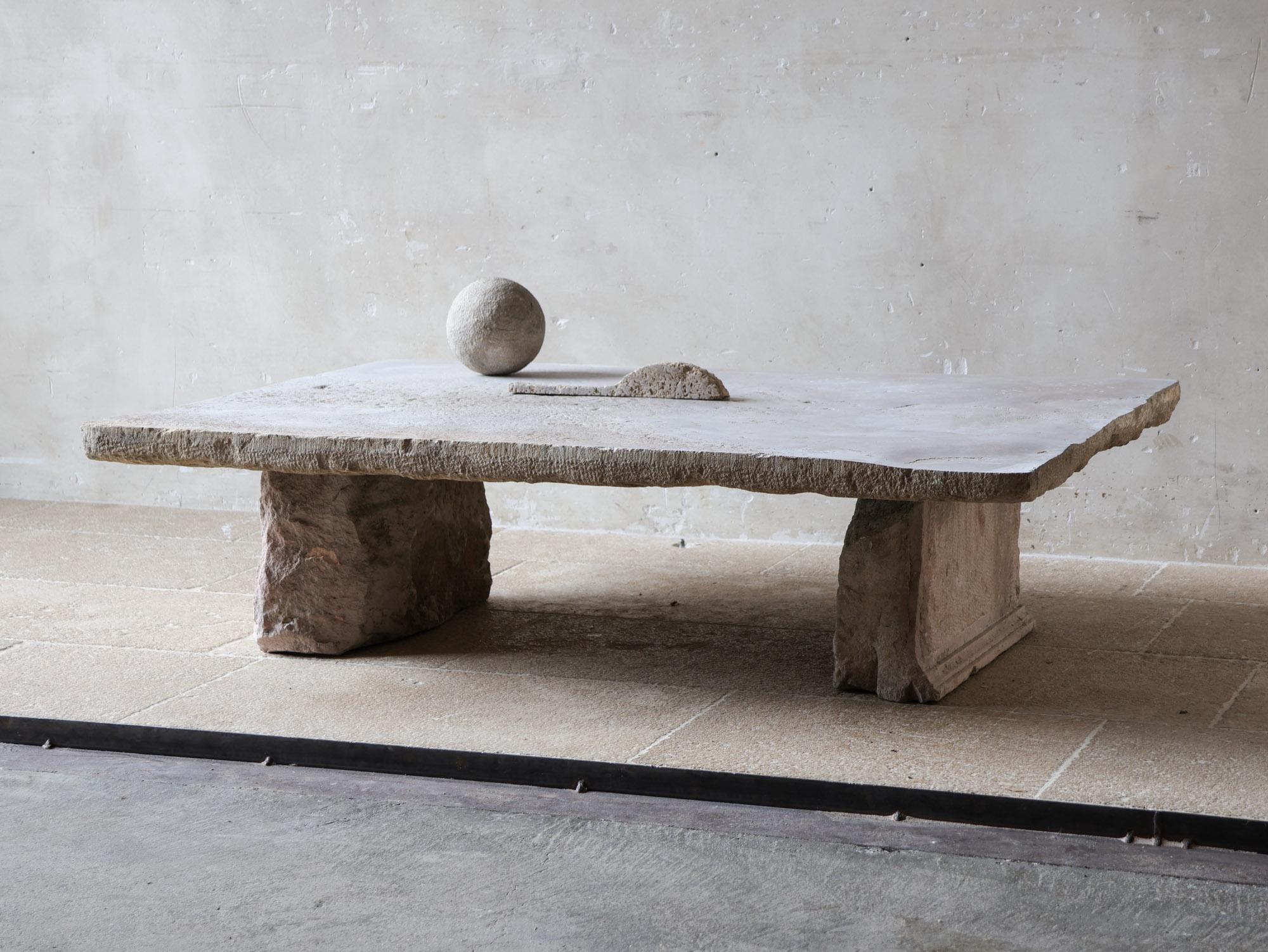 18th Century and Earlier Natural Stone Coffee Table made from 17th-Century Bourgogne Threshold Stone For Sale