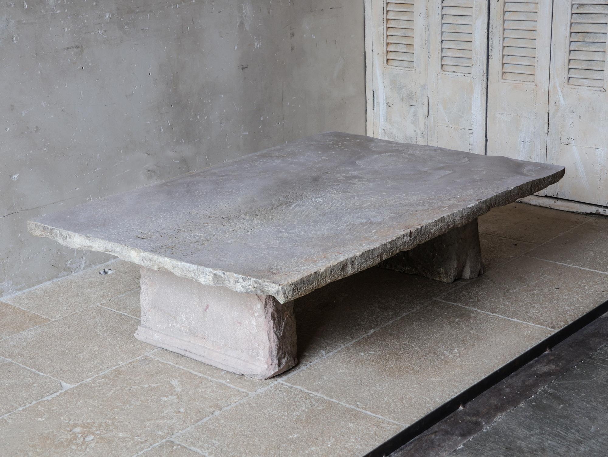 Limestone Natural Stone Coffee Table made from 17th-Century Bourgogne Threshold Stone For Sale