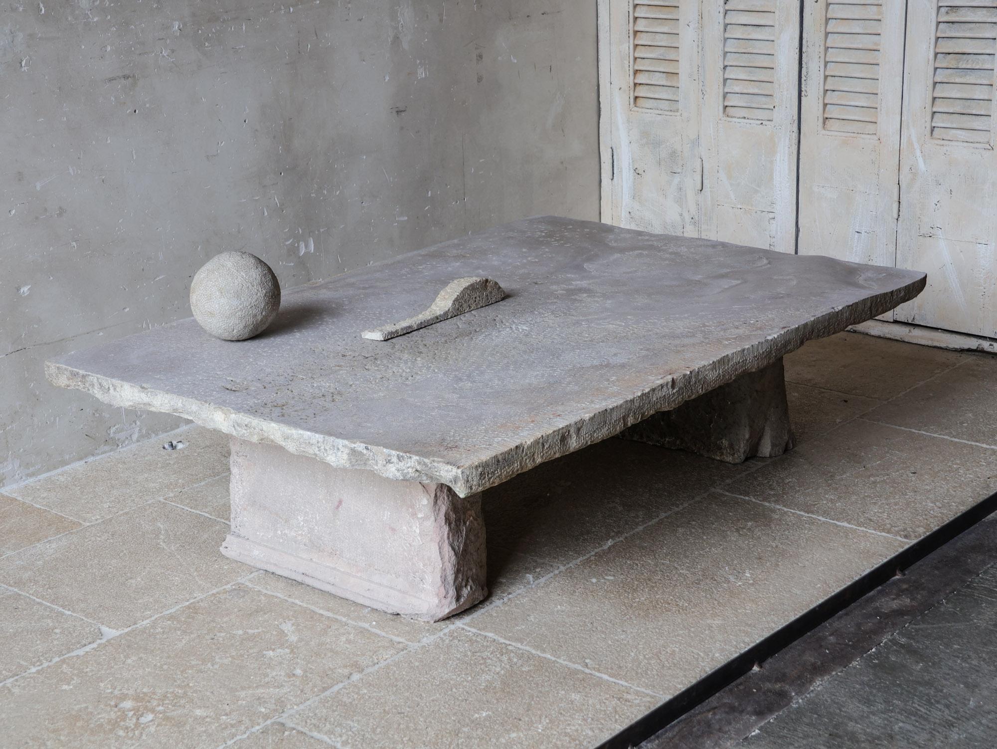 Natural Stone Coffee Table made from 17th-Century Bourgogne Threshold Stone For Sale 1