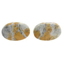 Natural Stone Cufflink for Men Natural Maligano Jasper stone White Yellow (#190