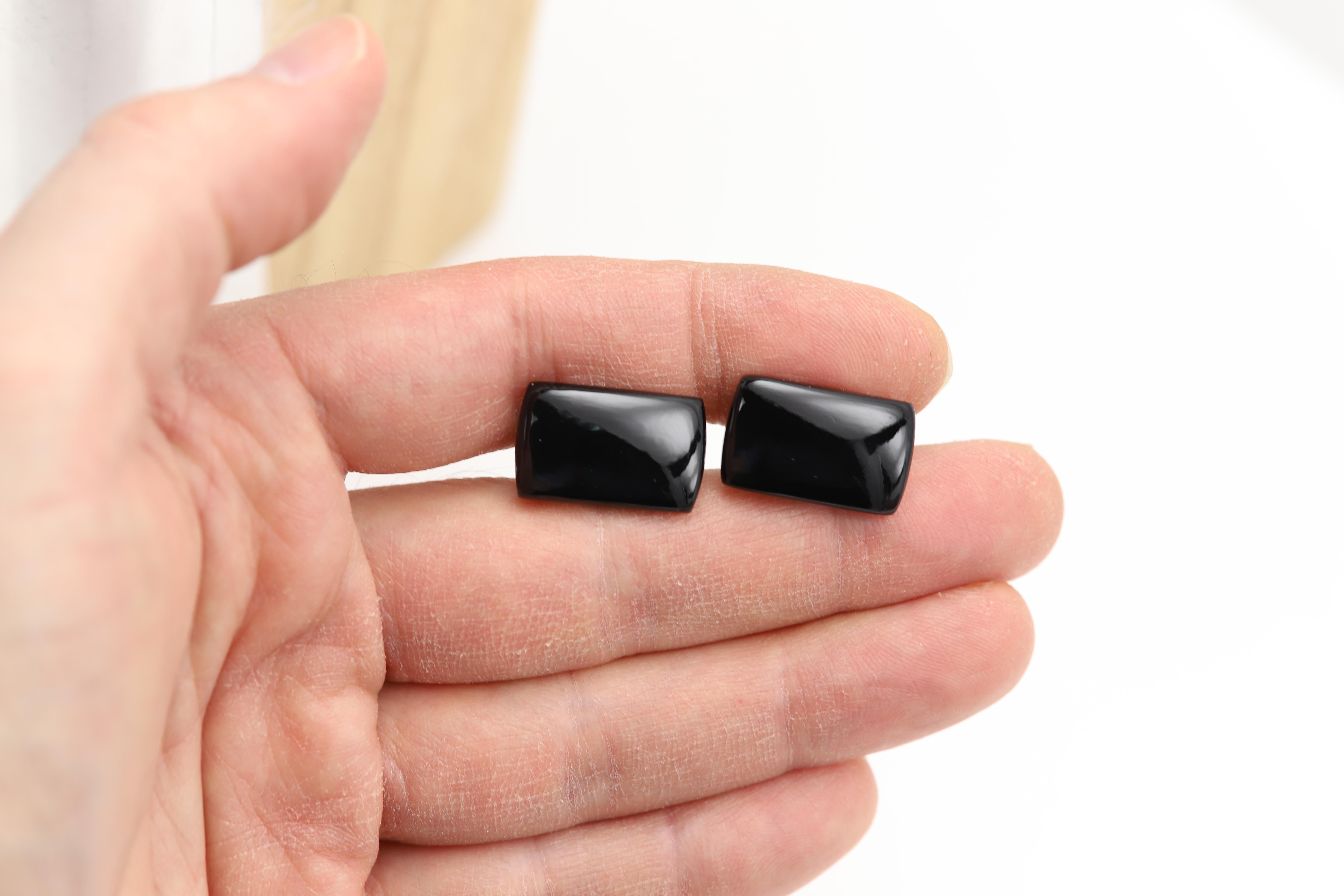Taille mixte Bouton de manchette en pierre naturelle pour homme Bouton de manchette en pierre naturelle Onyx noir (#197) en vente